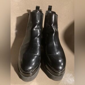 Olga Rubini/Italy Black Flatform Shiny Leather Ankle Boots Sz 41
